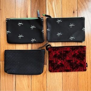 Ipsy Glam Pouches, Set of Four, Pretty Wicked, Velvet Bat, Black Studded